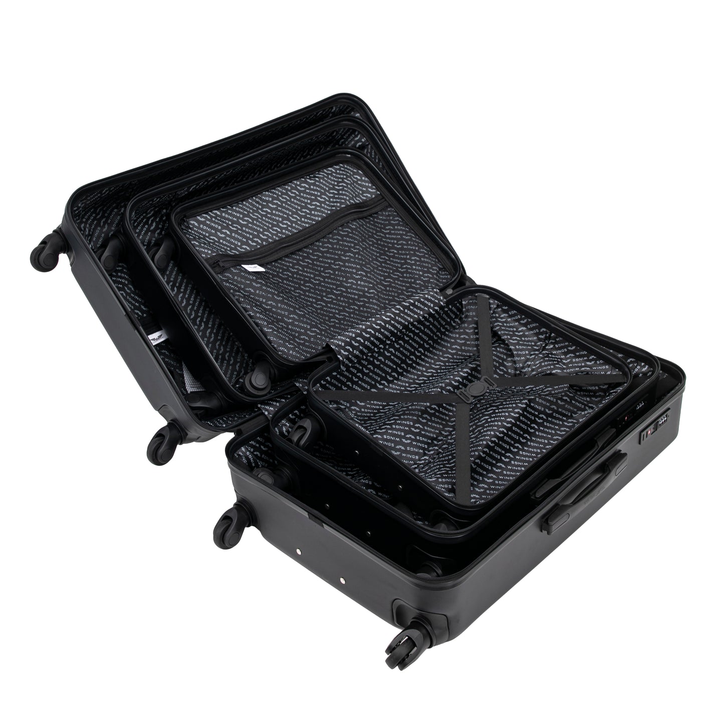 Zestaw walizek WINGS Merlin 3 szt. z 100% poliwęglanu BLACK
