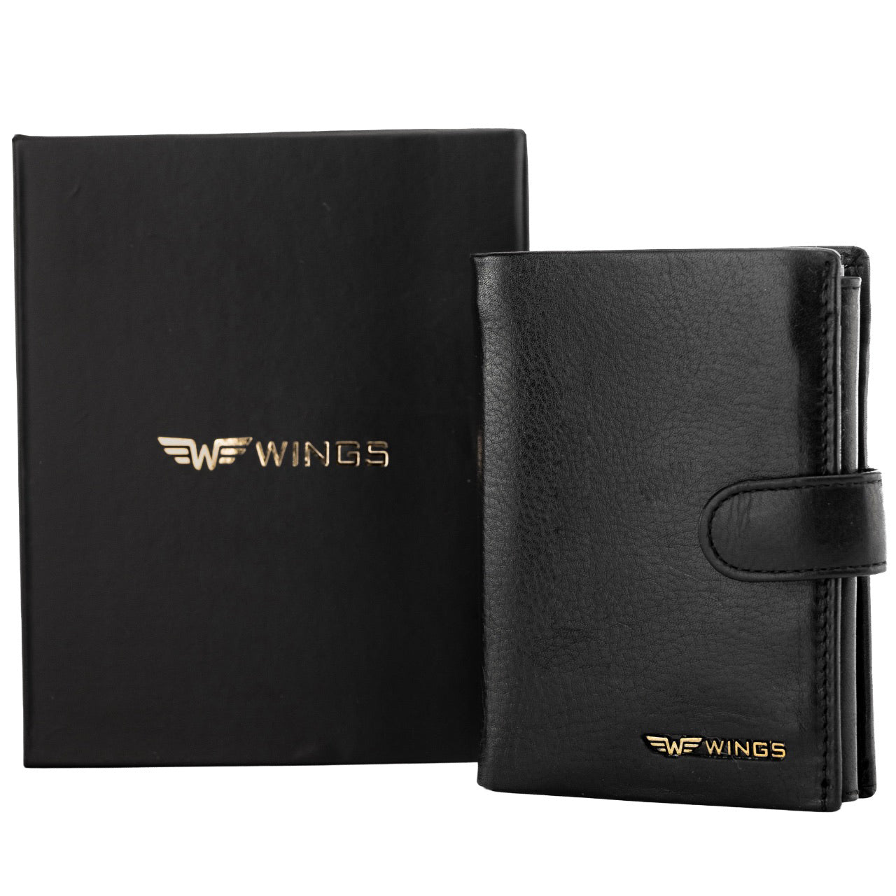 WINGS Męski portfel ze skóry naturalnej bydlęcej zapinany Black