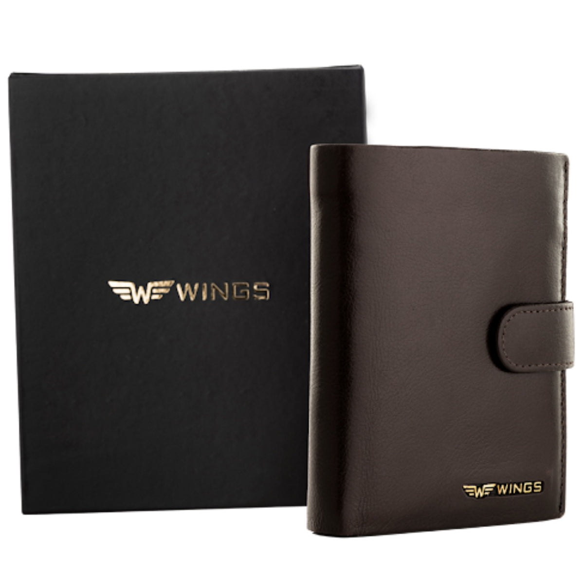 WINGS Męski portfel ze skóry naturalnej bydlęcej zapinany Black