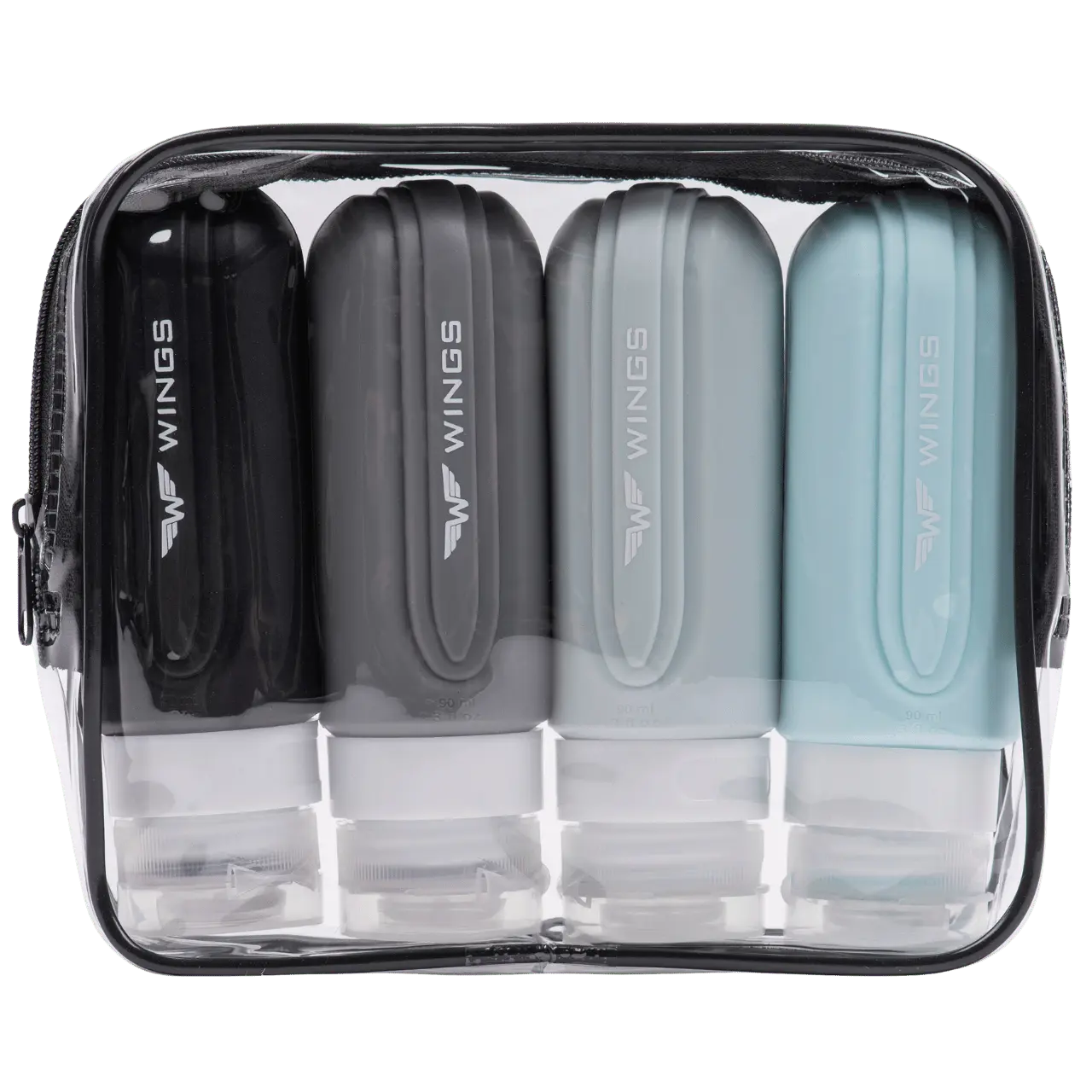 Zestaw 4 silikonowych pojemników podróżnych 90ml TRAVEL MUST HAVE