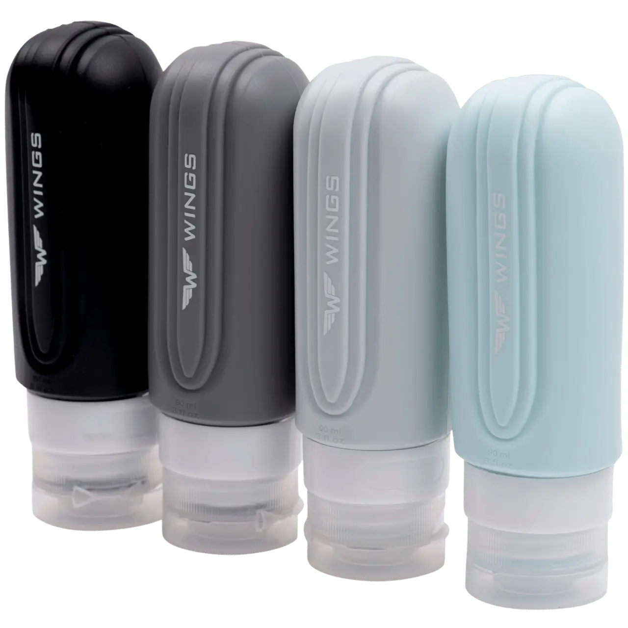 Zestaw 4 silikonowych pojemników podróżnych 90ml TRAVEL MUST HAVE
