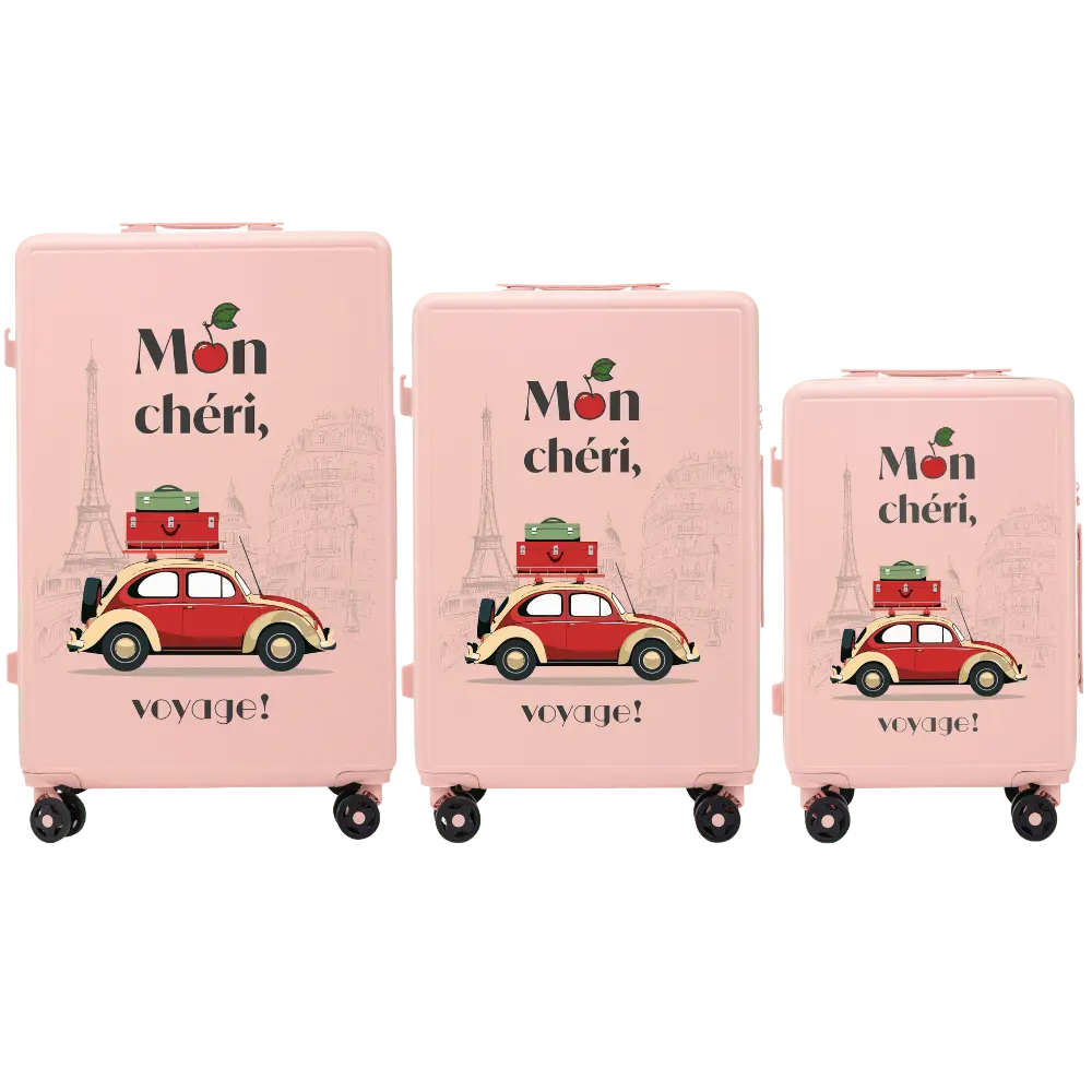 Komplet 3 WALIZEK Wings ABS+ Customized SOFT PINK MON CHERI customized