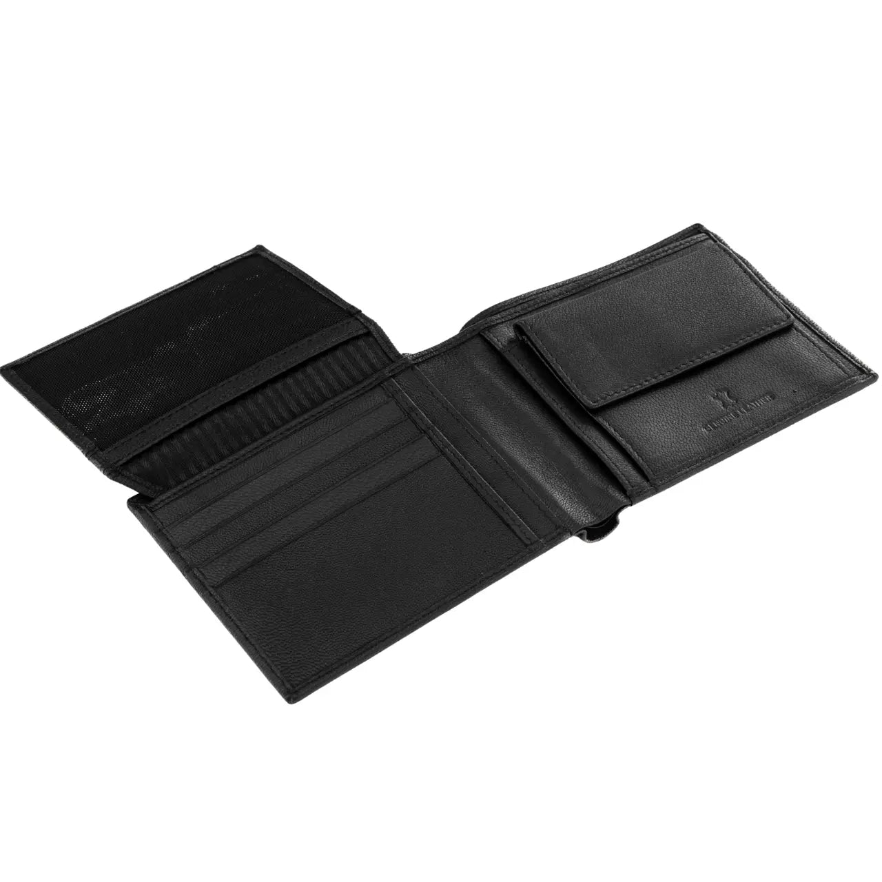 WINGS Męski portfel ze skóry naturalnej z odchylaną klapką Black LEATHER COLLECTION