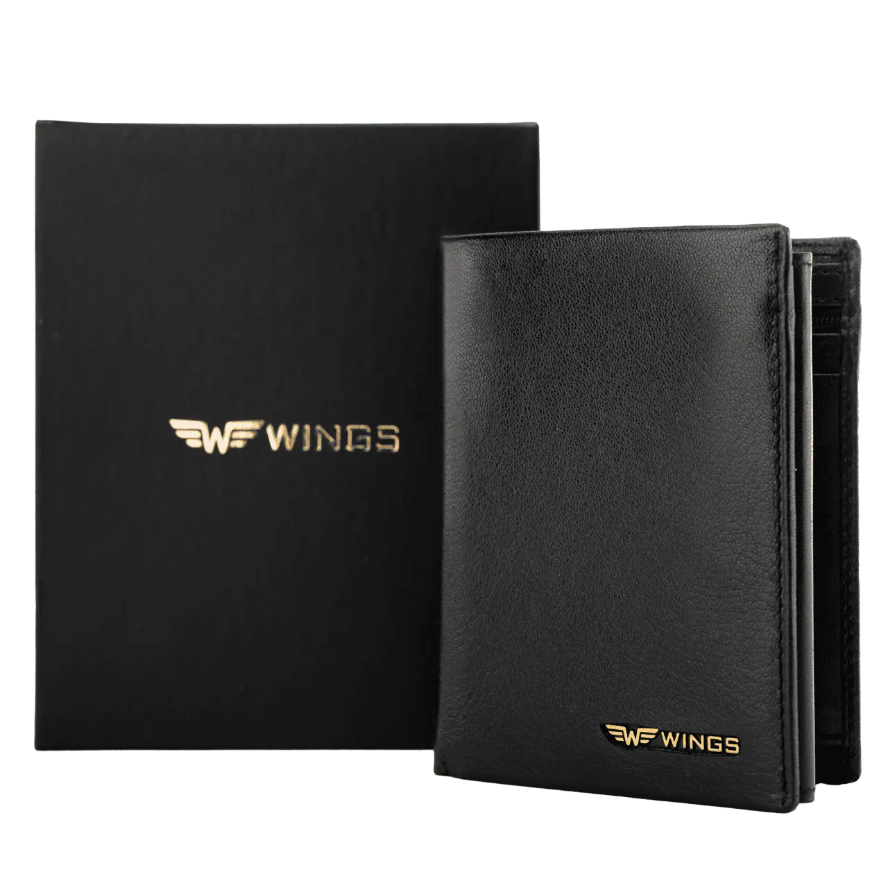 WINGS Męski portfel ze skóry naturalnej Black LEATHER COLLECTION