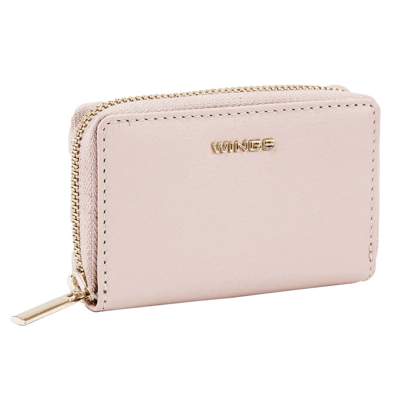 WINGS Mały portfel damski ze skóry naturalnej zapinany na zamek PINK LEATHER COLLECTION