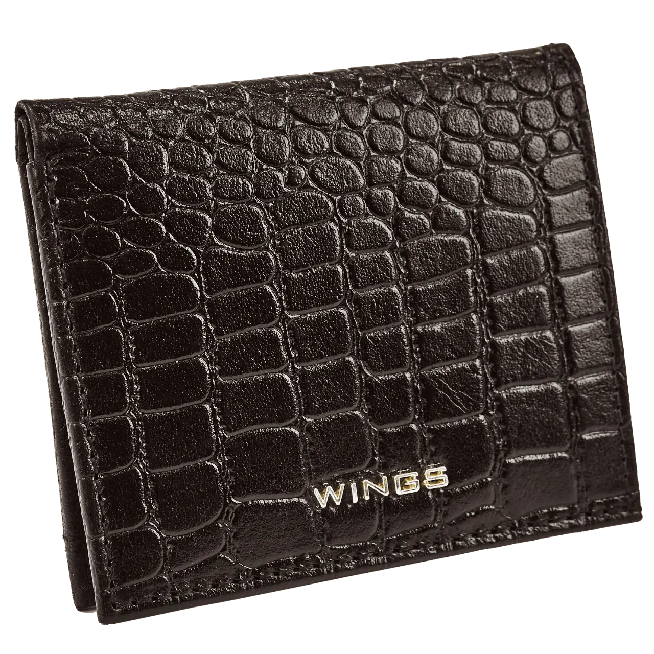 Mały portfel damski WINGS ze skóry naturalnej CROCO BLACK LEATHER COLLECTION