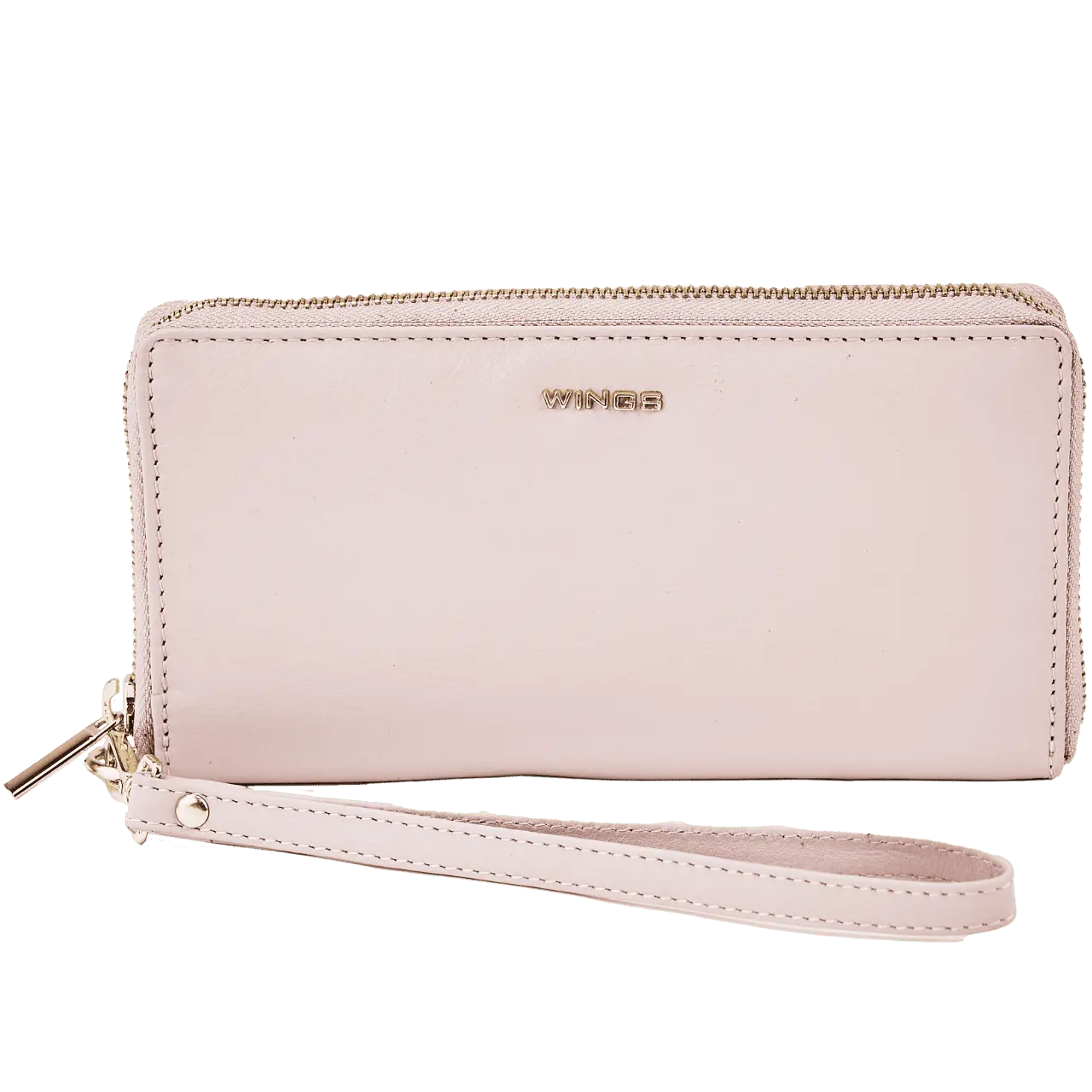 Damski portfel skórzany z paskiem na nadgarstek WINGS PINK LEATHER COLLECTION