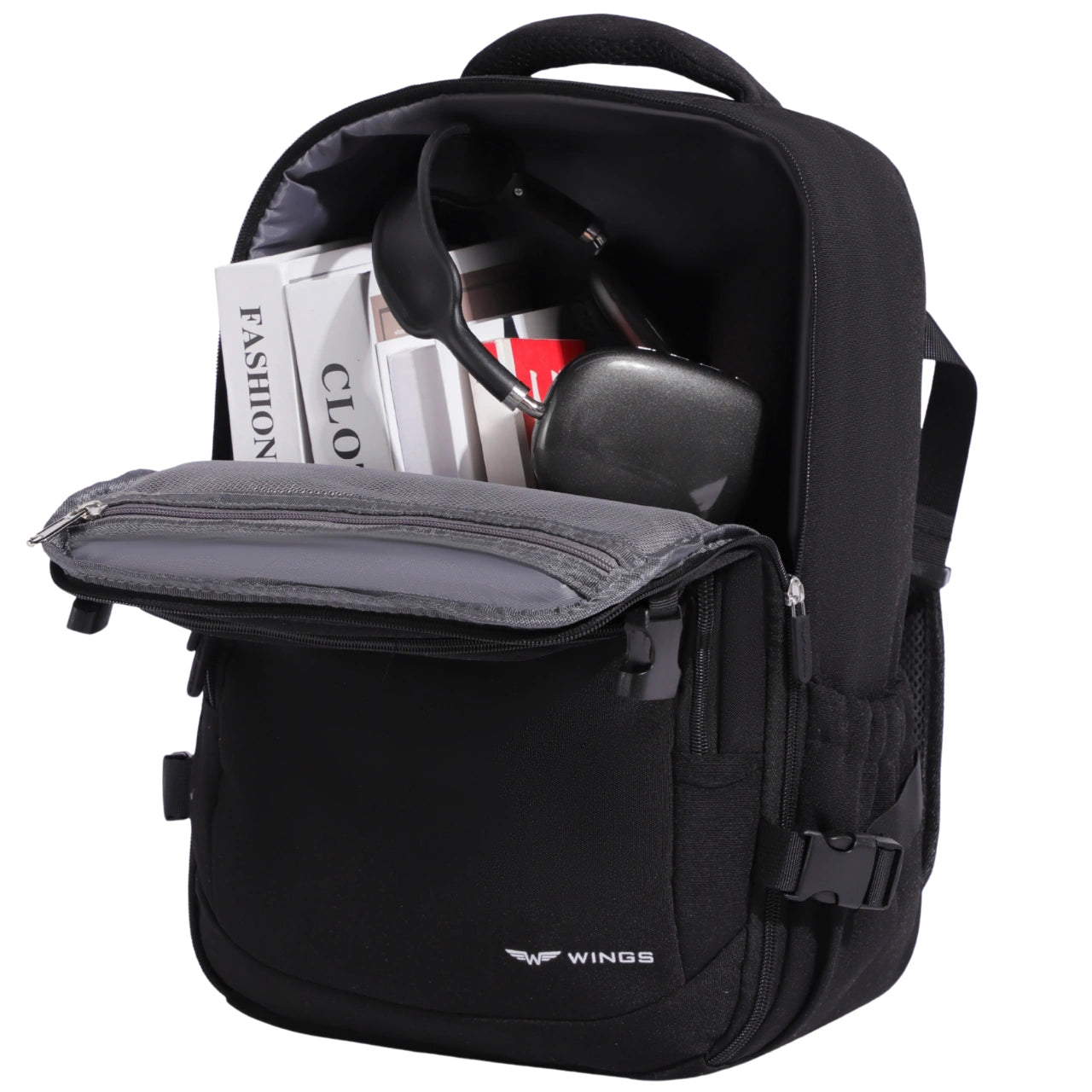 Plecak kabinowy WINGS bagaż podręczny Ryanair i Wizz Air, lekki plecak podróżny BLACK CABIN BACKPACK
