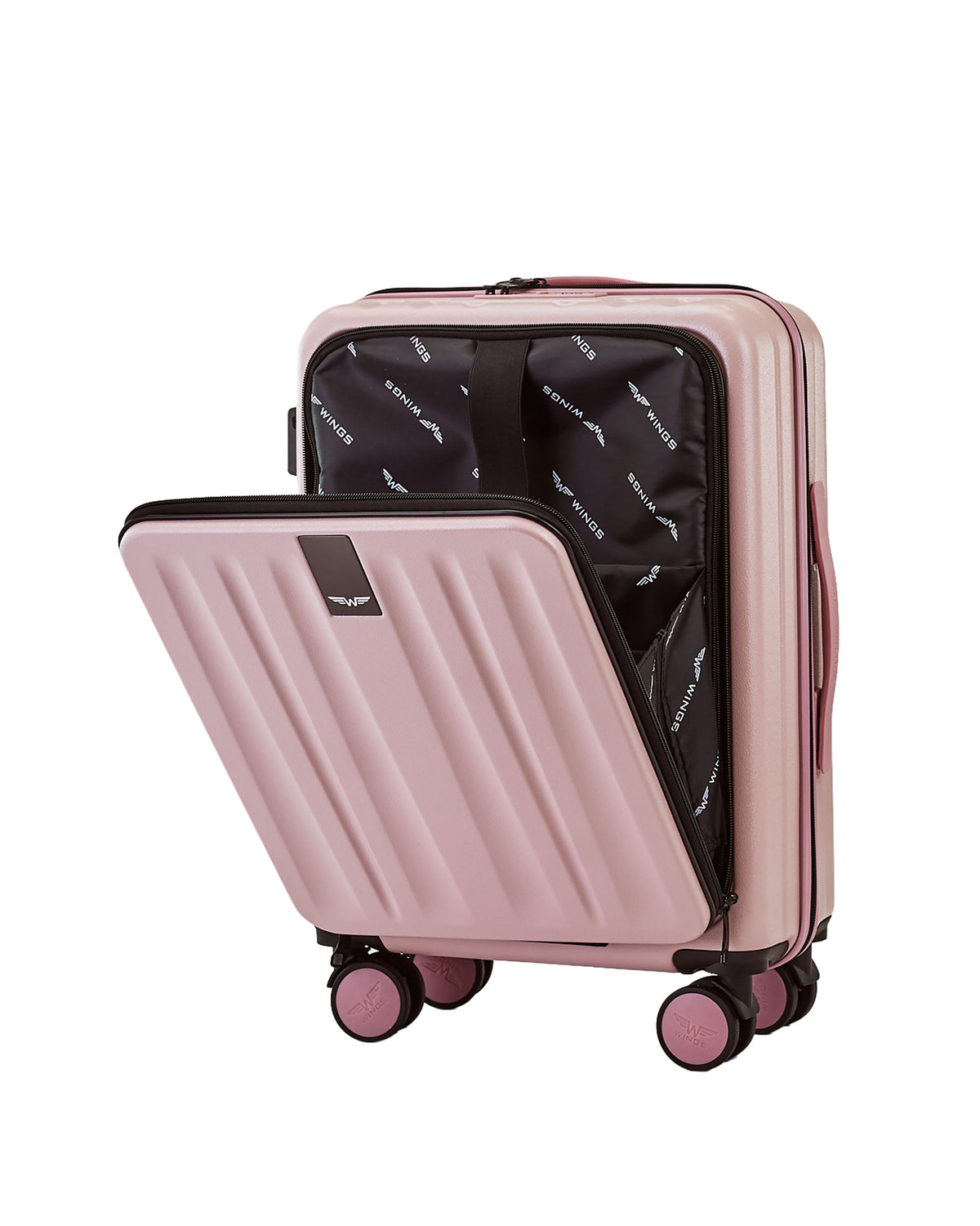Walizka KABINOWA z przednią kieszenią WINGS GREBE 20" ROSE GOLD