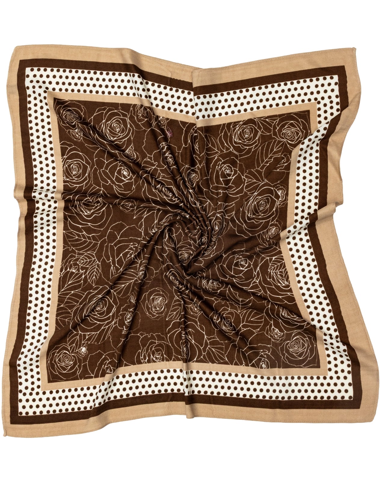 Apaszka damska WINGS brązowa 90x90 cm kwiatowy geometryczny wzór