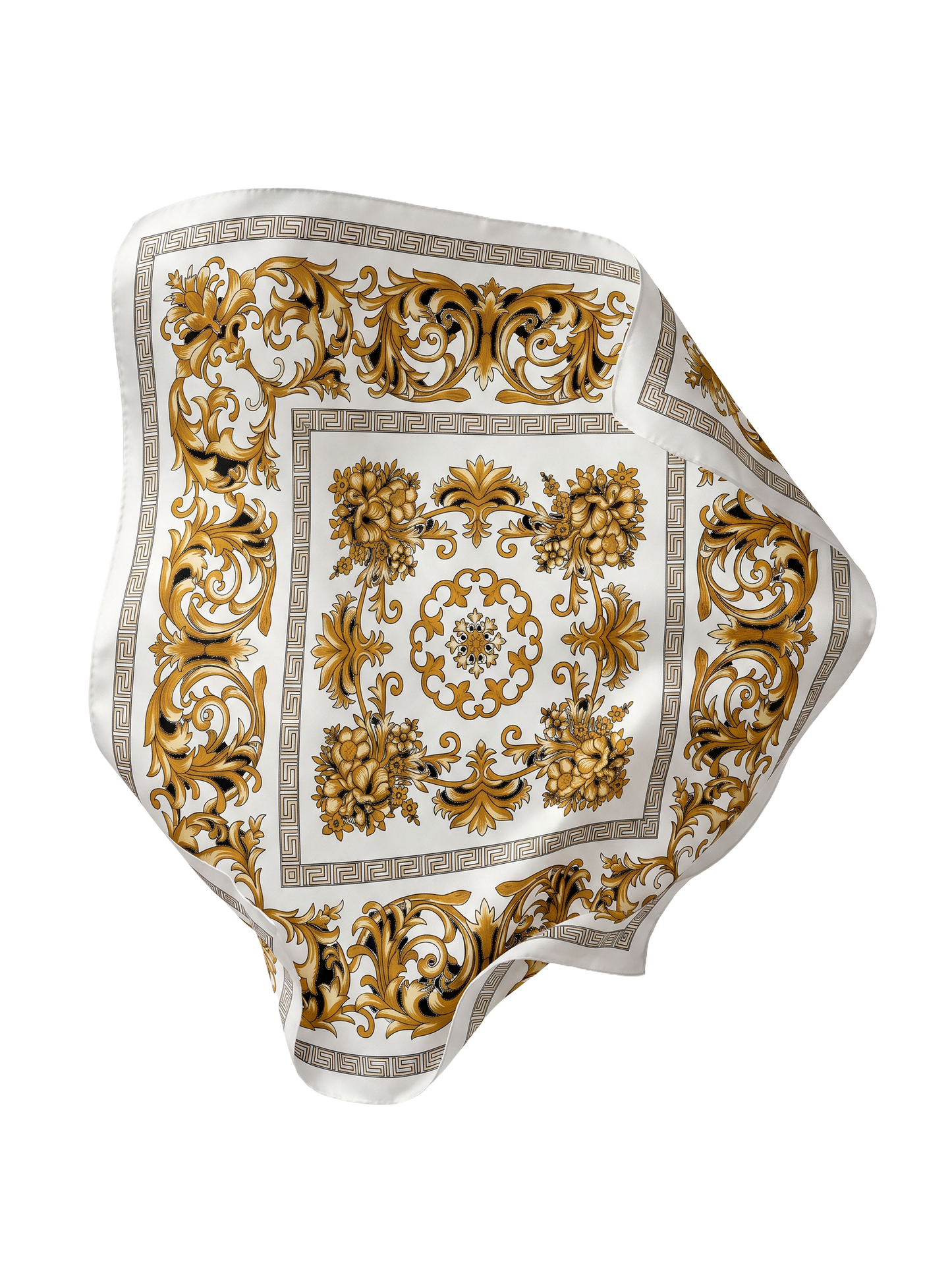 Apaszka damska WINGS 90x90 cm white gold baroque