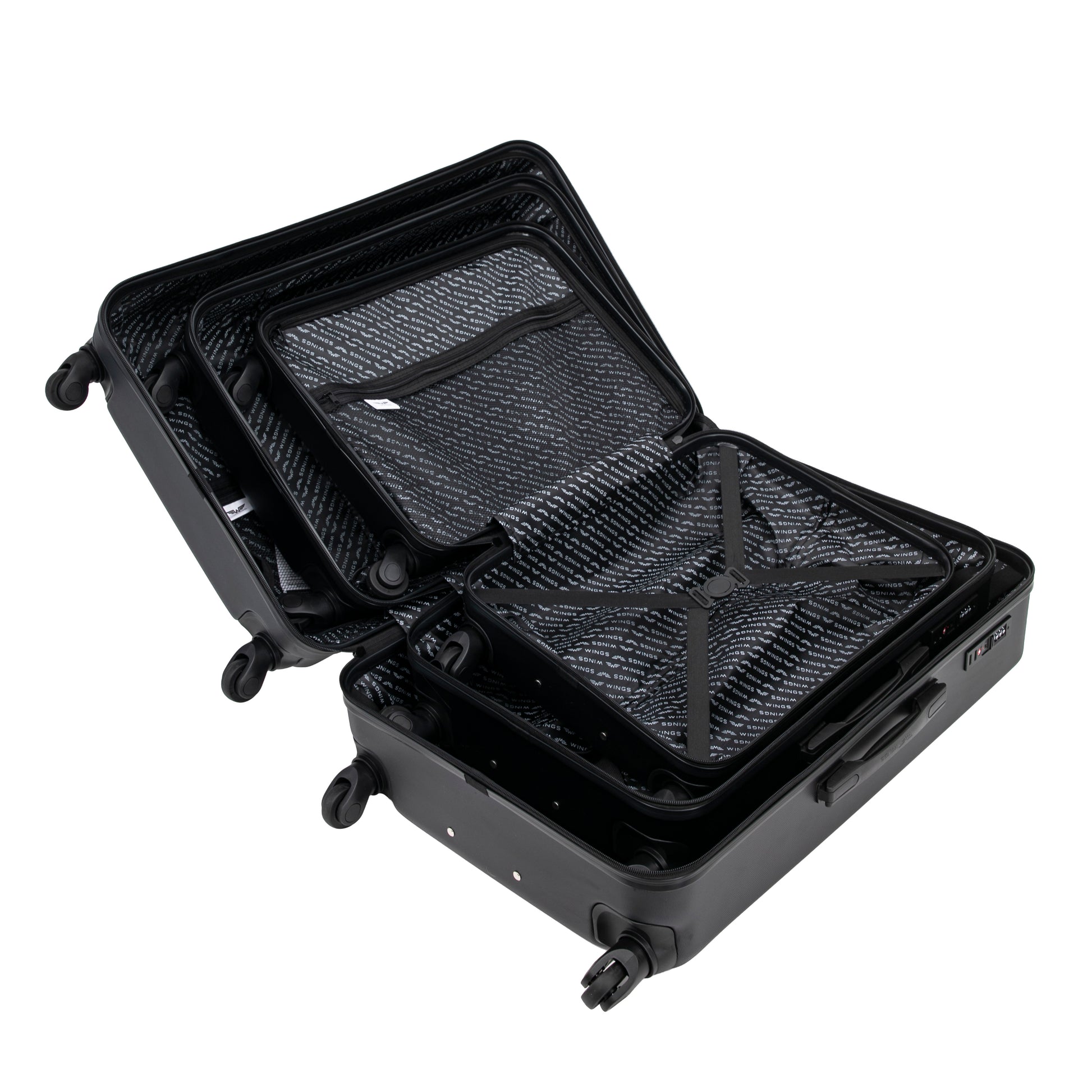 Zestaw walizek WINGS Merlin 3 szt. z 100% poliwęglanu BLACK