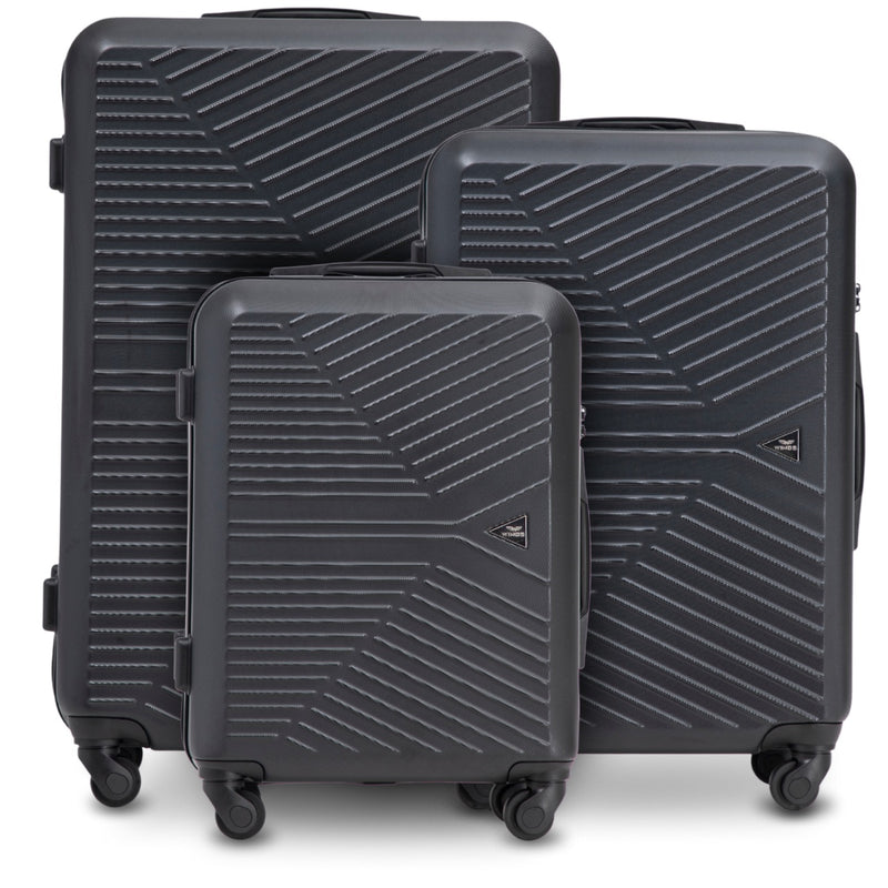 Zestaw walizek WINGS Merlin 3 szt. z 100% poliwęglanu BLACK