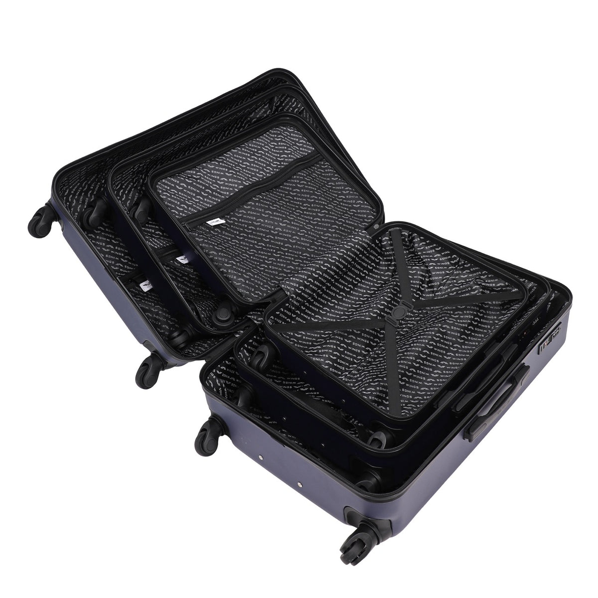 Zestaw walizek WINGS Merlin 3 szt. z 100% poliwęglanu DARK BLUE