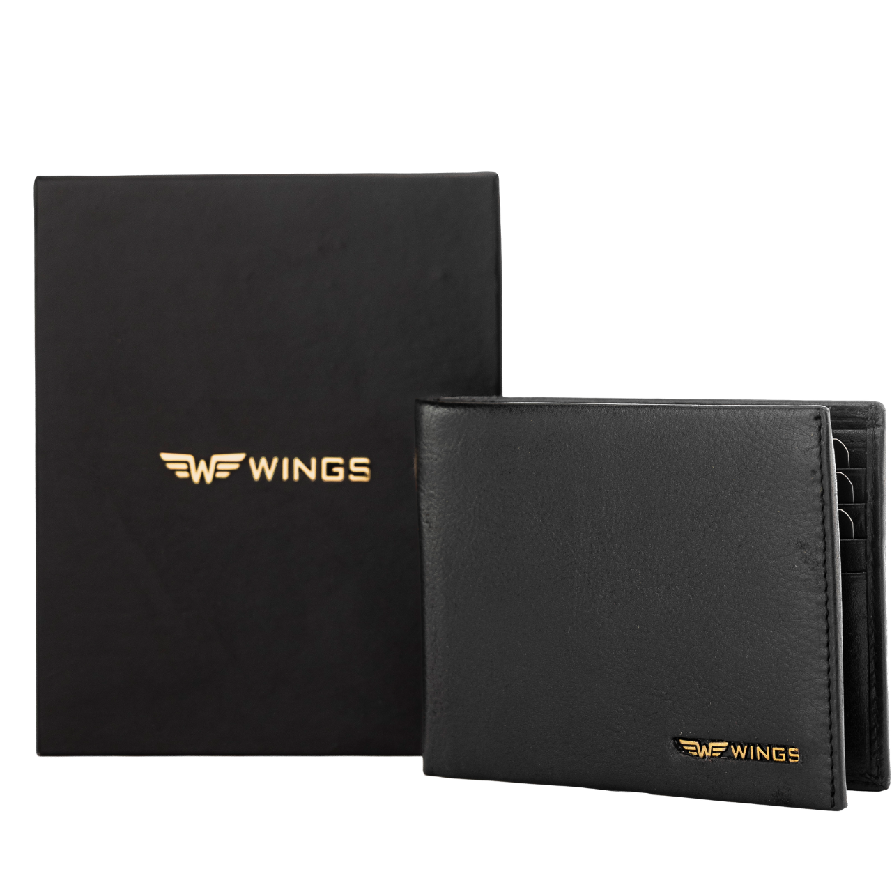 Męski czarny portfel WINGS z naturalnej skóry bydlęcej