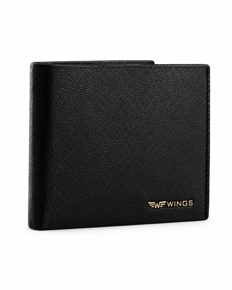 Męski czarny portfel WINGS z naturalnej skóry koziej