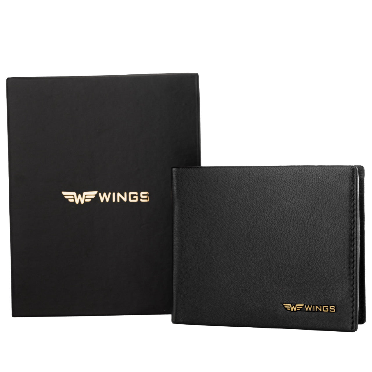 Męski czarny portfel WINGS z naturalnej skóry koziej