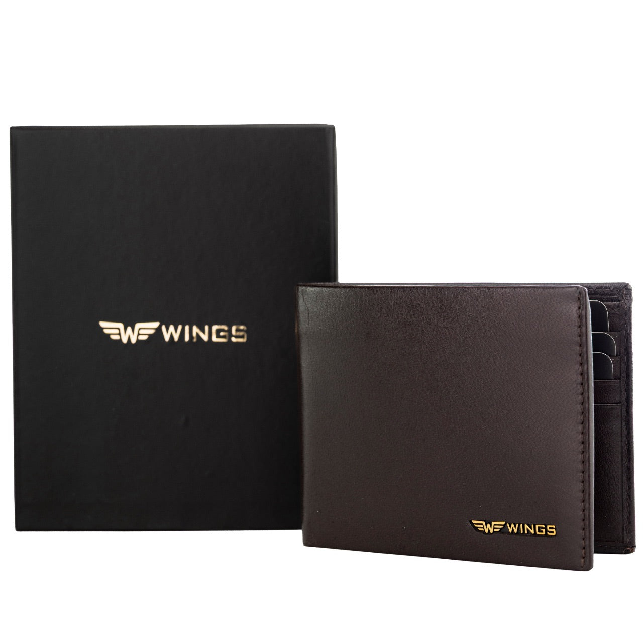 Męski brązowy portfel WINGS z naturalnej skóry koziej