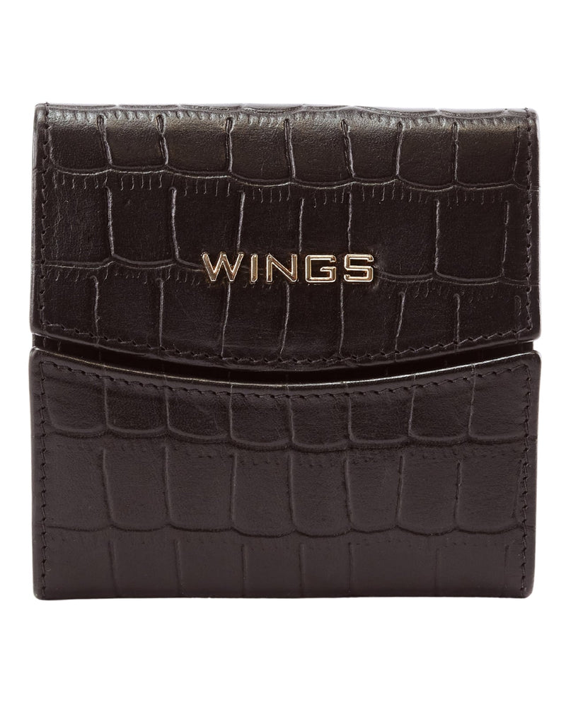 Kompaktowy portfel damski skórzany z ochroną RFID WINGS CROCO BLACK