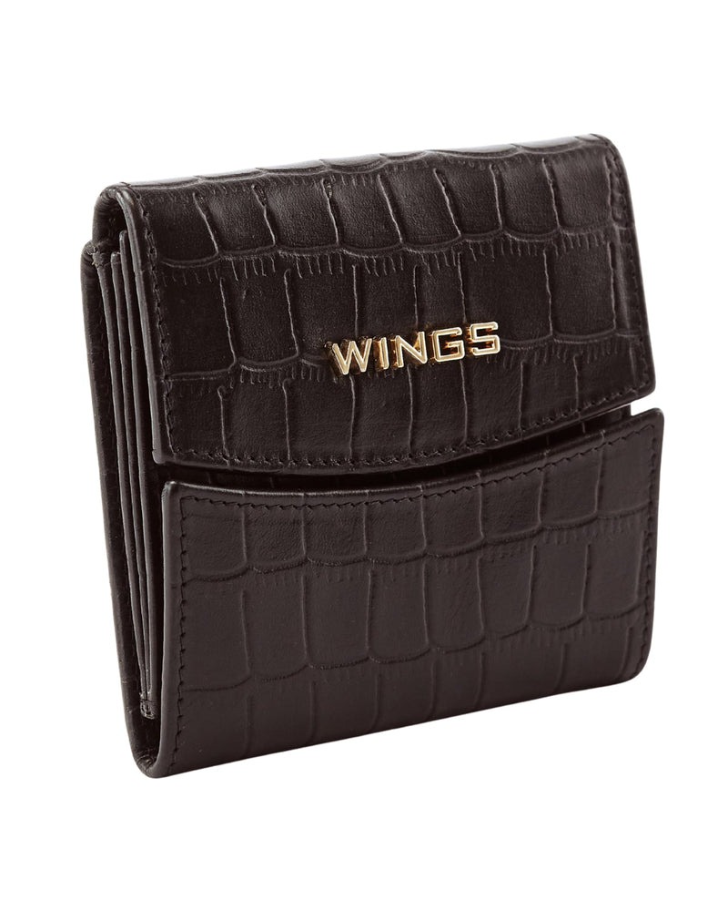 Kompaktowy portfel damski skórzany z ochroną RFID WINGS CROCO BLACK