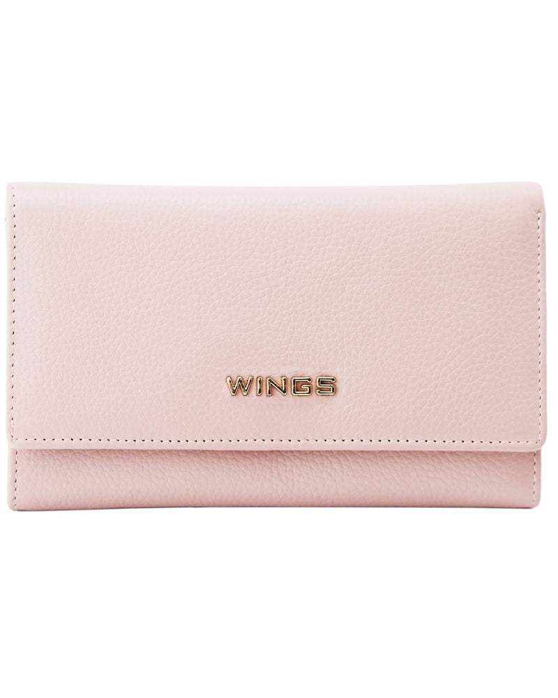 Pojemny portfel damski WINGS skórzany z ochroną RFID PINK