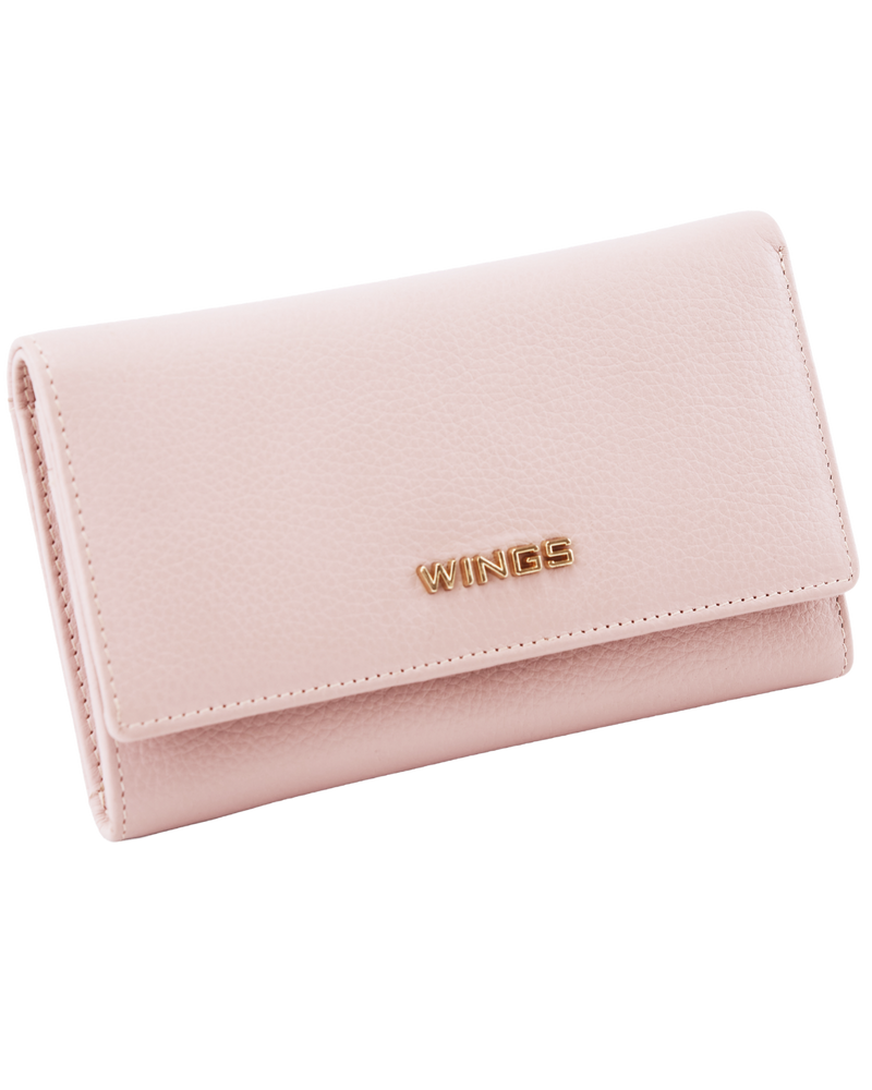 Pojemny portfel damski WINGS skórzany z ochroną RFID PINK