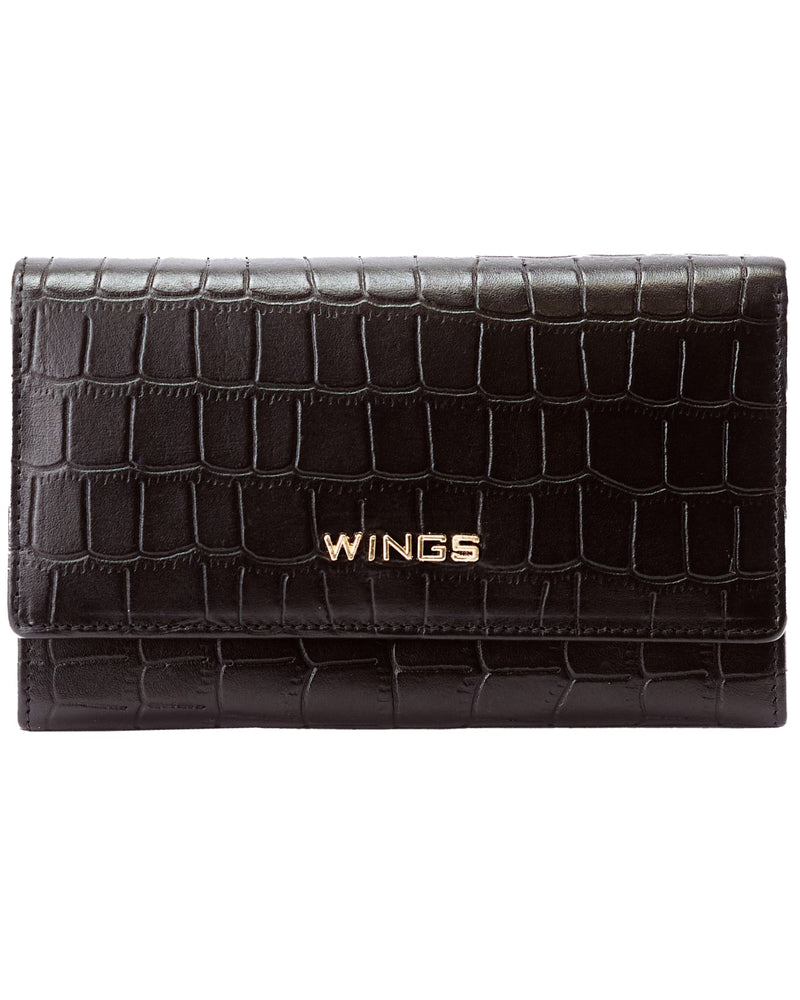 Pojemny portfel damski WINGS skórzany z ochroną RFID COCO BLACK