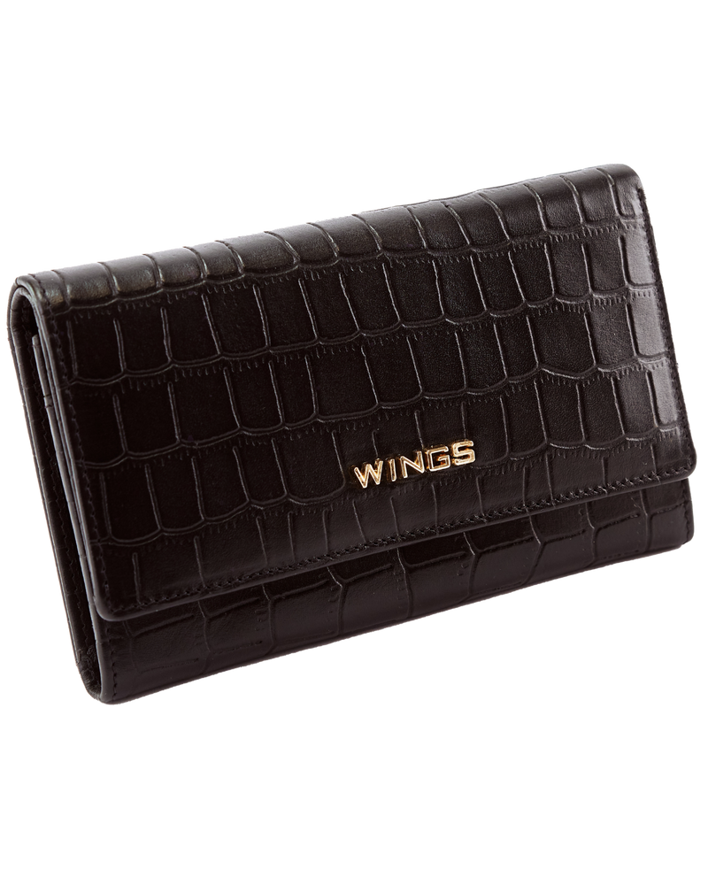 Pojemny portfel damski WINGS skórzany z ochroną RFID COCO BLACK