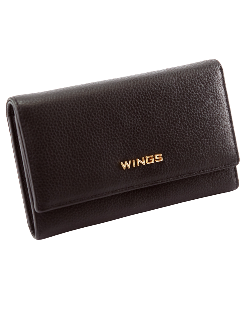 Pojemny portfel damski WINGS skórzany z ochroną RFID BLACK