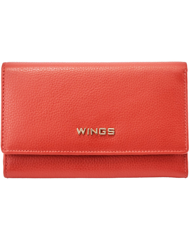 Pojemny portfel damski WINGS skórzany z ochroną RFID RED