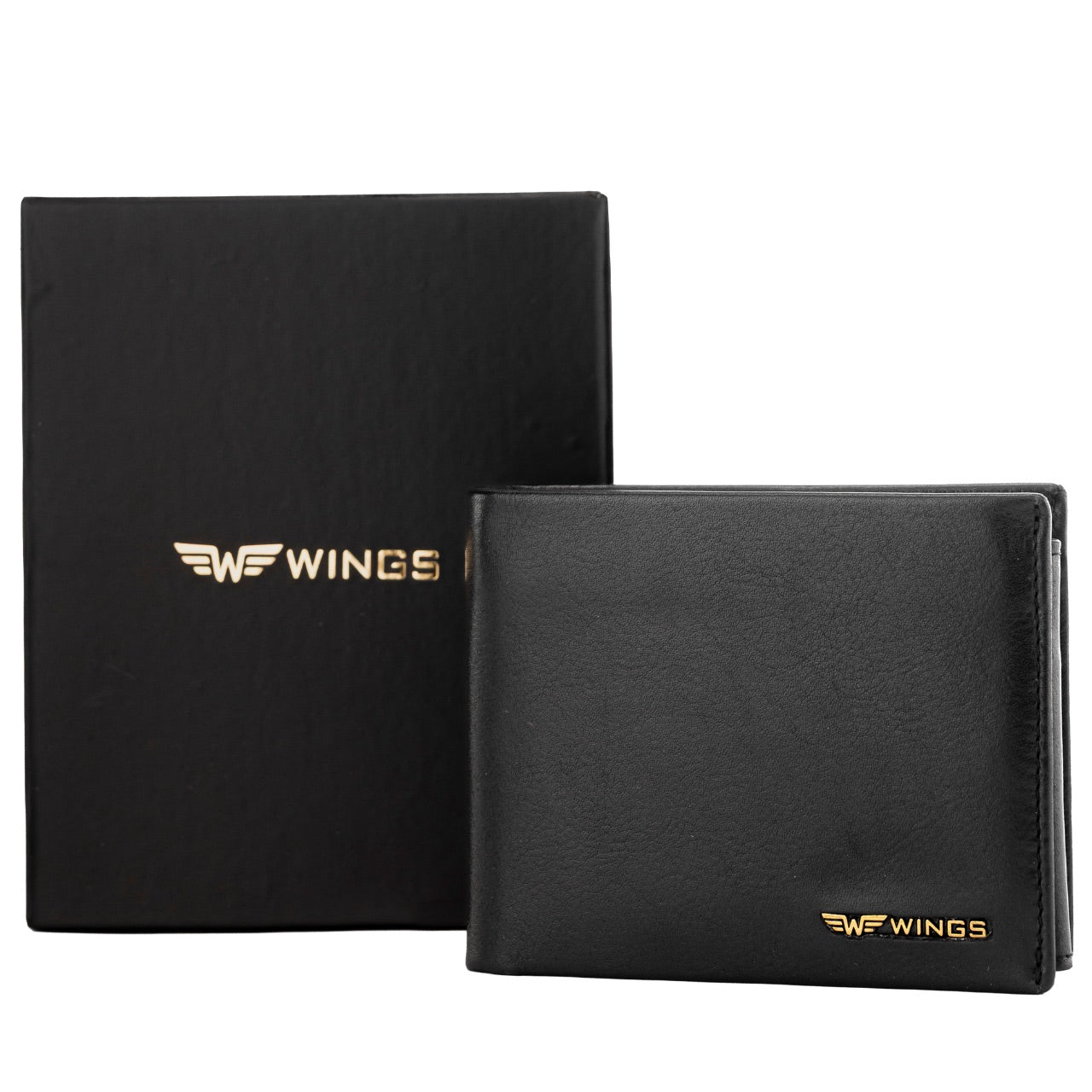 Męski portfel WINGS z naturalnej skóry bydlęcej Black