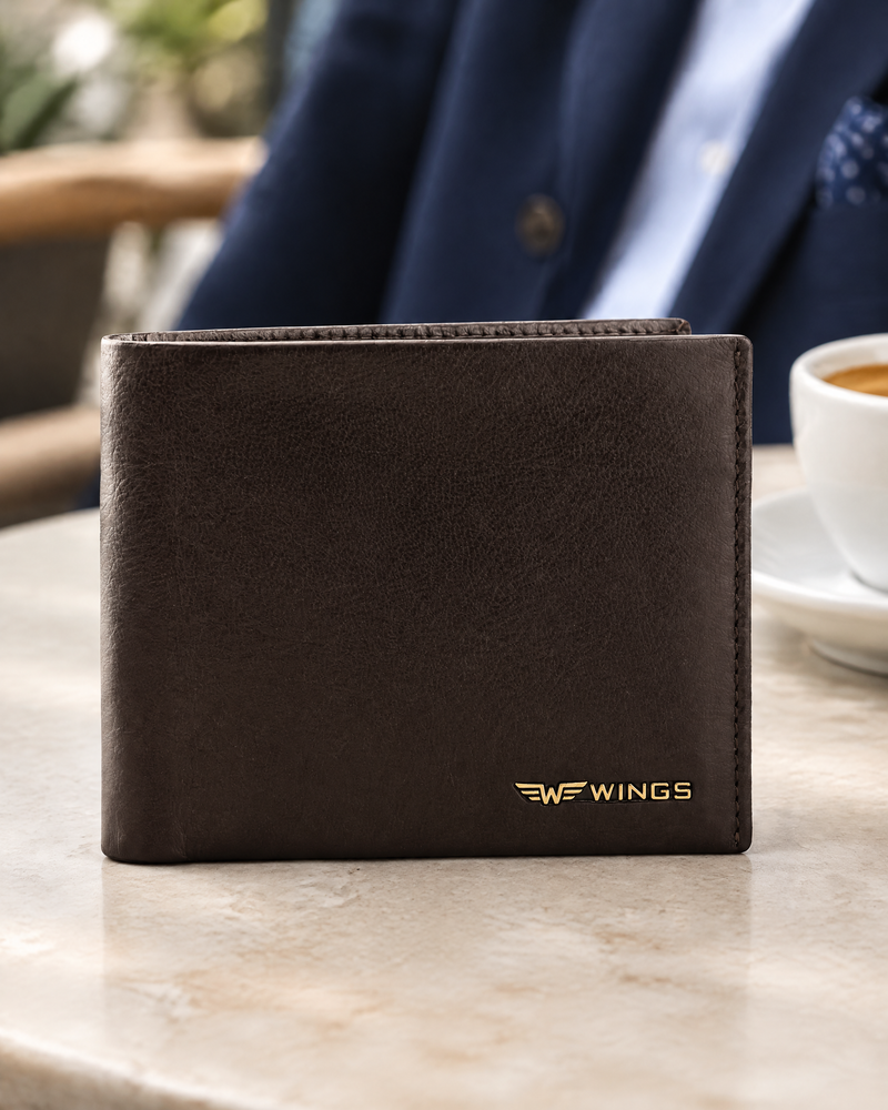 Męski portfel WINGS z naturalnej skóry bydlęcej Brown