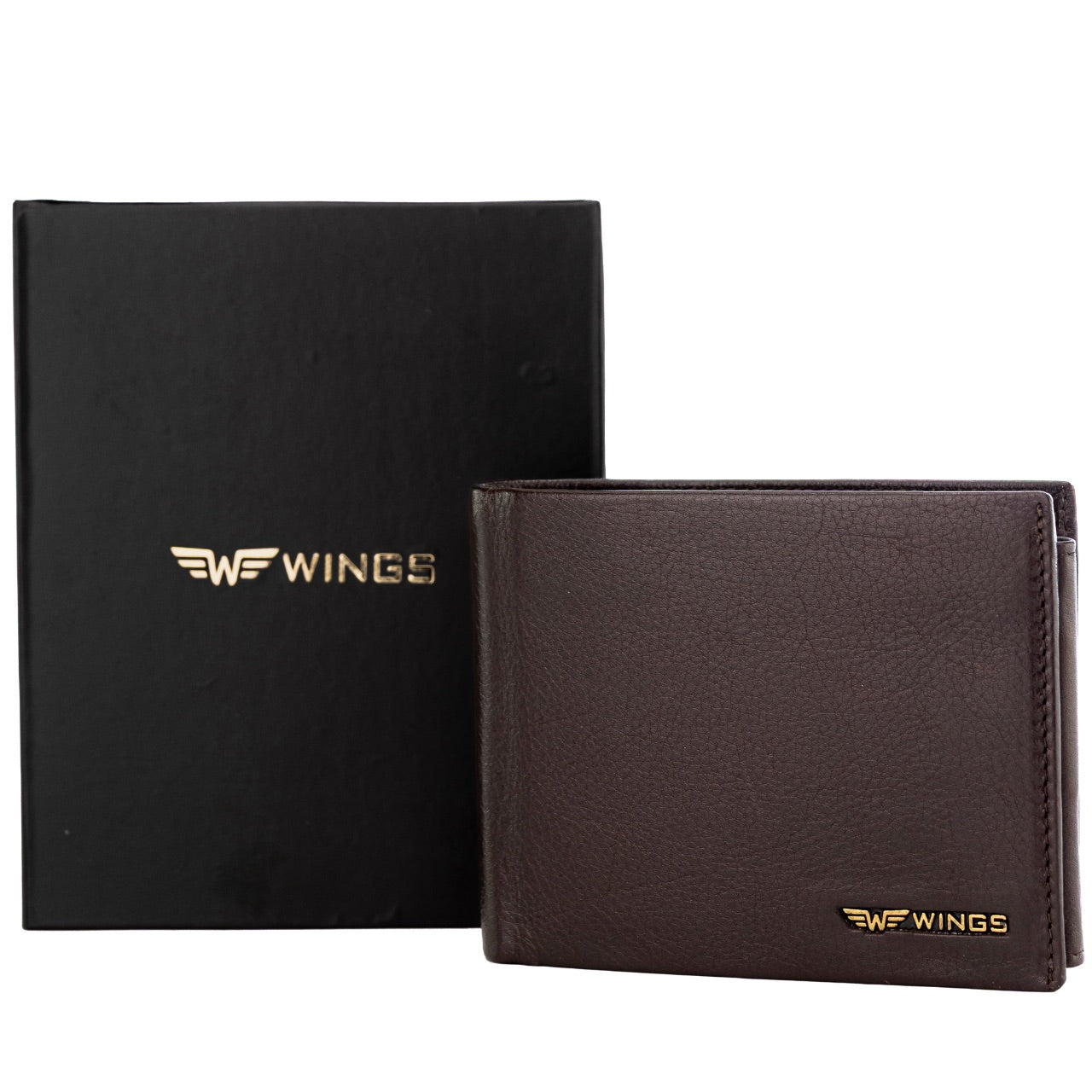 Męski portfel WINGS z naturalnej skóry bydlęcej Brown
