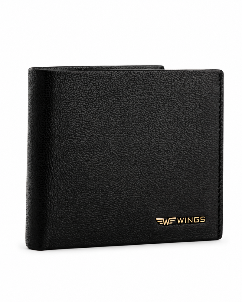 Męski portfel WINGS z naturalnej skóry koziej Black