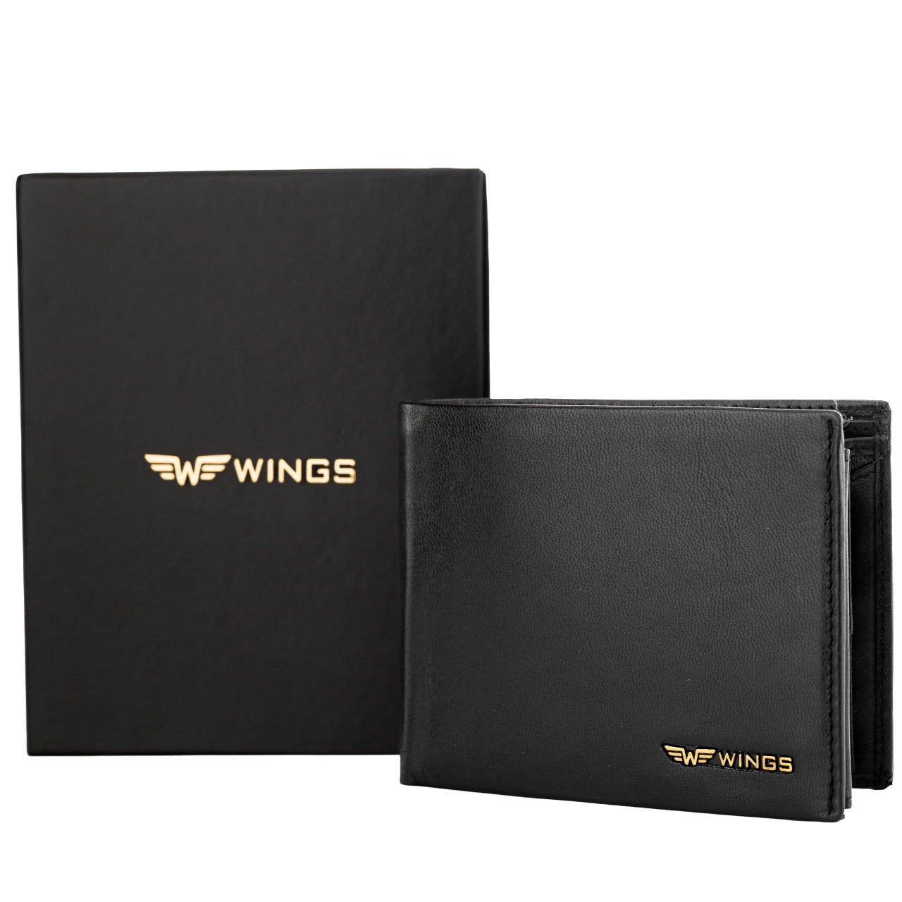 Męski portfel WINGS z naturalnej skóry koziej Black