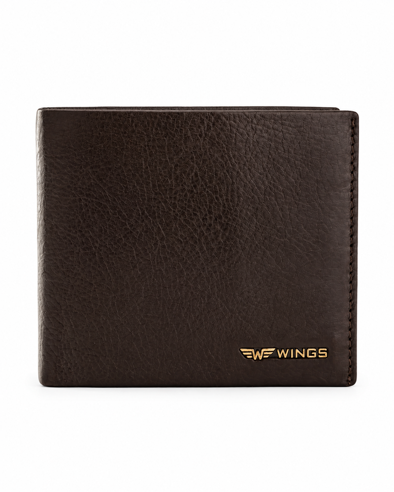 WINGS Męski portfel ze skóry naturalnej bydlęcej z odchylaną klapką Brown