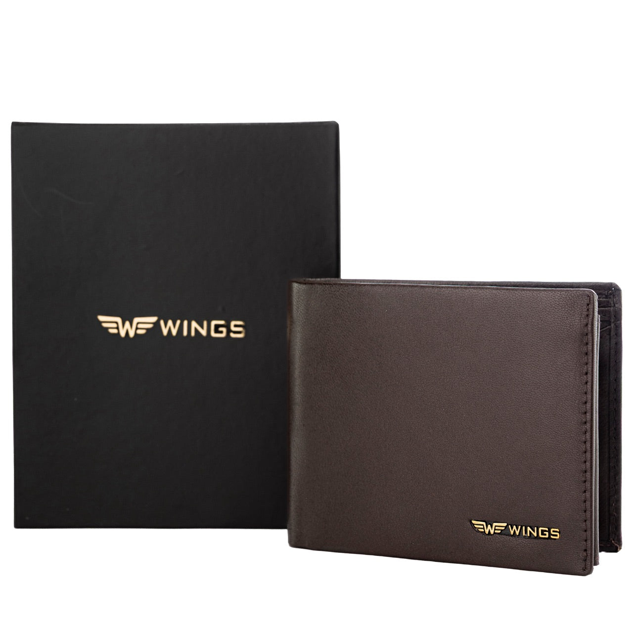 WINGS Męski portfel ze skóry naturalnej bydlęcej z odchylaną klapką Brown