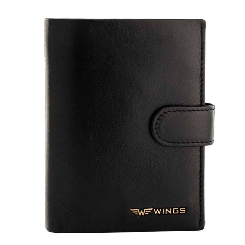 WINGS Męski portfel ze skóry naturalnej bydlęcej zapinany Black