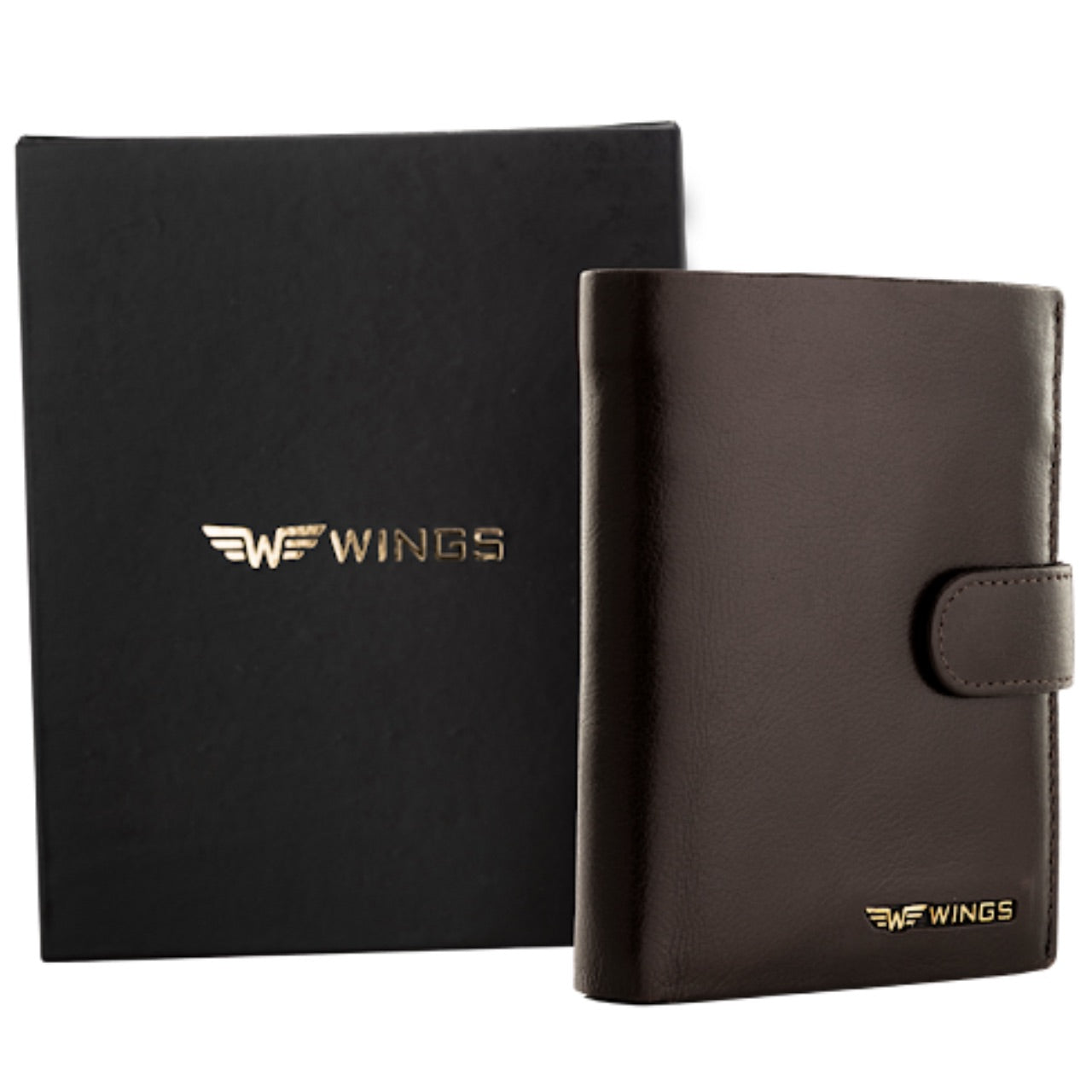 WINGS Męski portfel ze skóry naturalnej bydlęcej zapinany Black