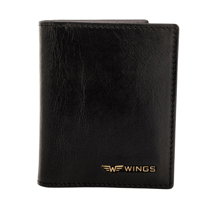 WINGS Cardholder z gładkiej naturalnej skóry bydlęcej Black
