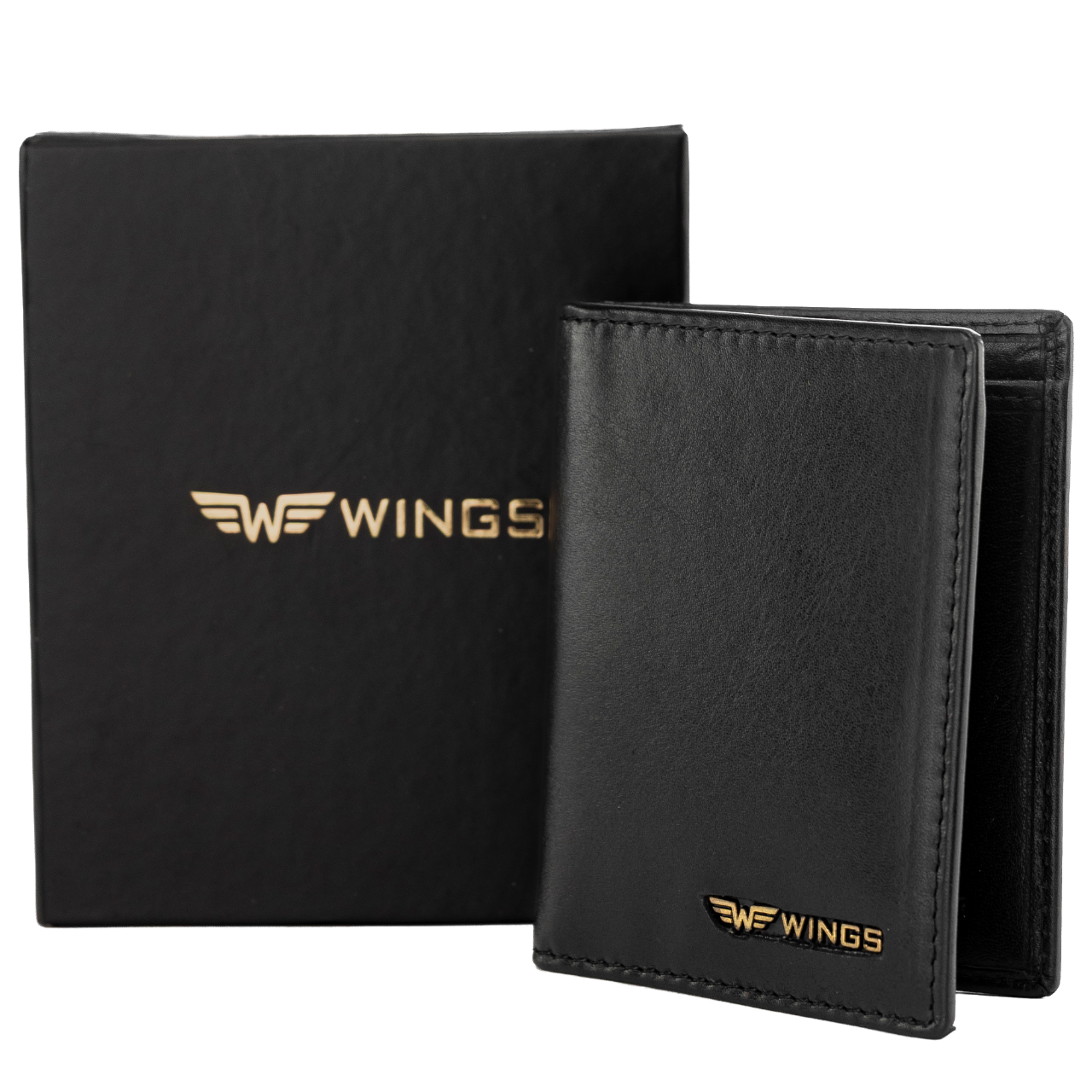 WINGS Cardholder z gładkiej naturalnej skóry bydlęcej Black