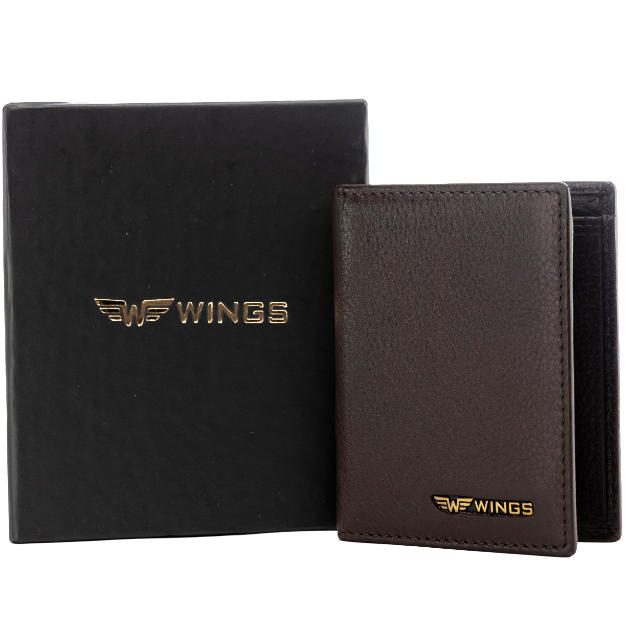 WINGS Cardholder z gładkiej naturalnej skóry bydlęcej Brown