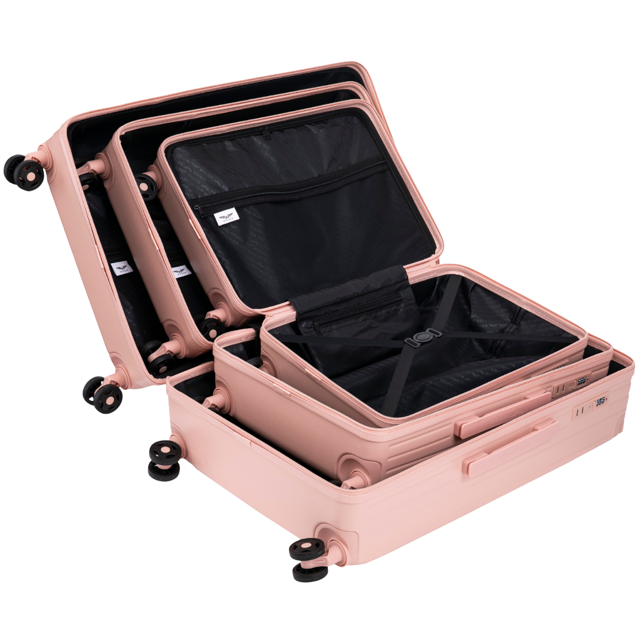 Komplet 3 WALIZEK Wings ABS+ Customized SOFT PINK MON CHERI