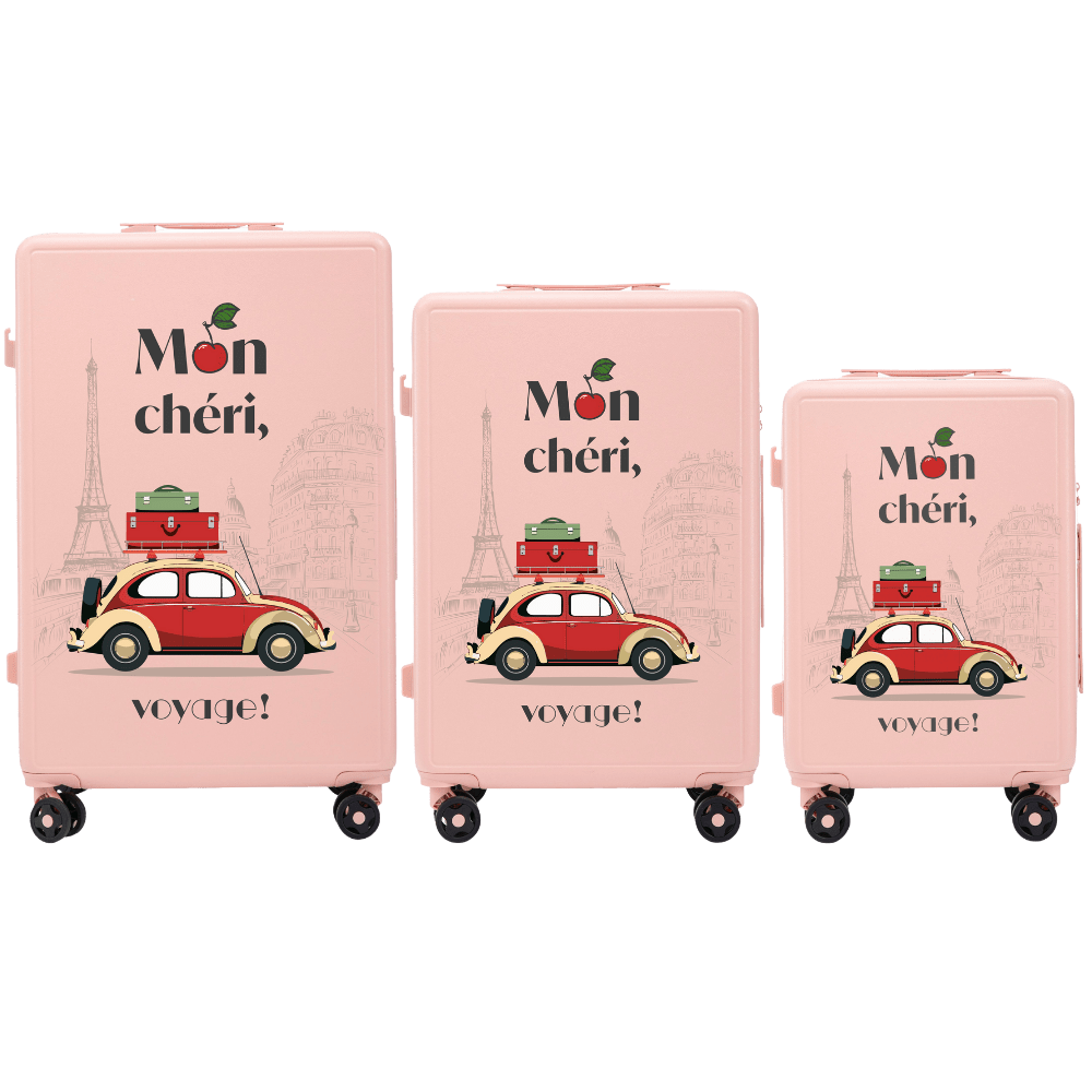 Komplet 3 WALIZEK Wings ABS+ Customized SOFT PINK MON CHERI