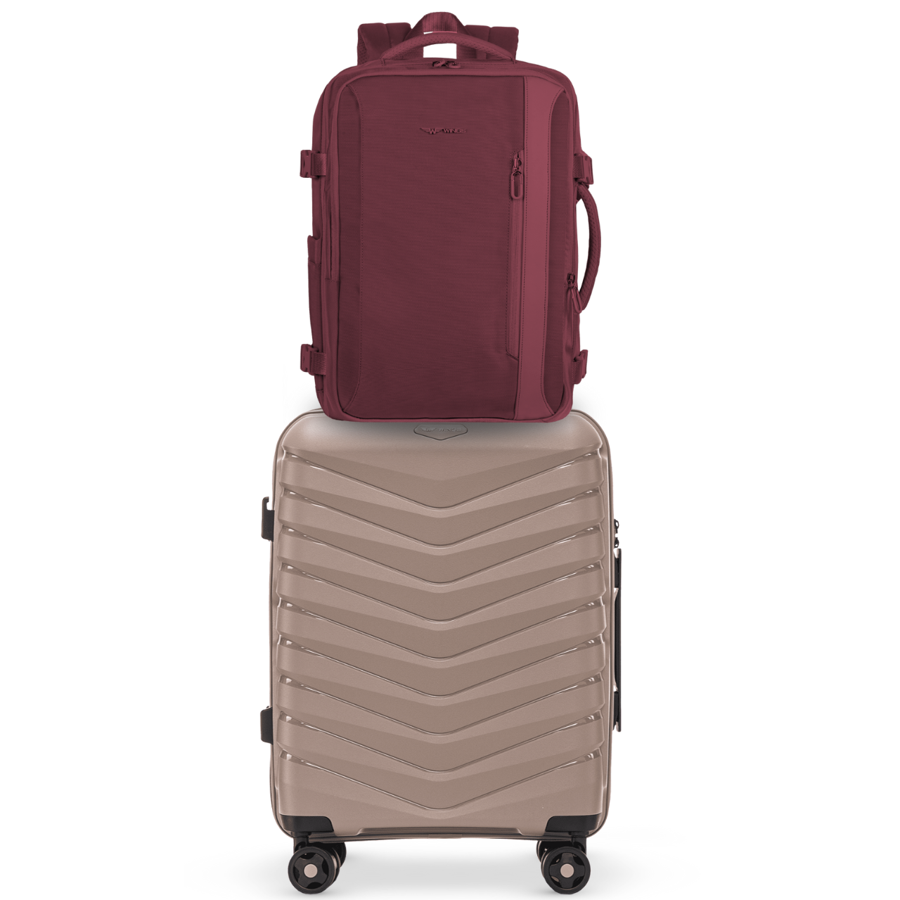 Zestaw plecak SKYLARK BURGUNDY i walizka kabinowa PHOENIX CHAMPAGNE 20"