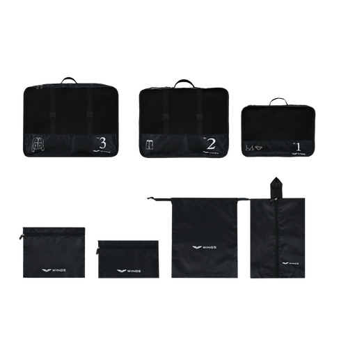 WINGS Zestaw 7 organizerów podróżnych BLACK