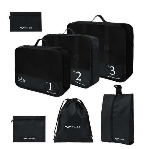 WINGS Zestaw 7 organizerów podróżnych BLACK
