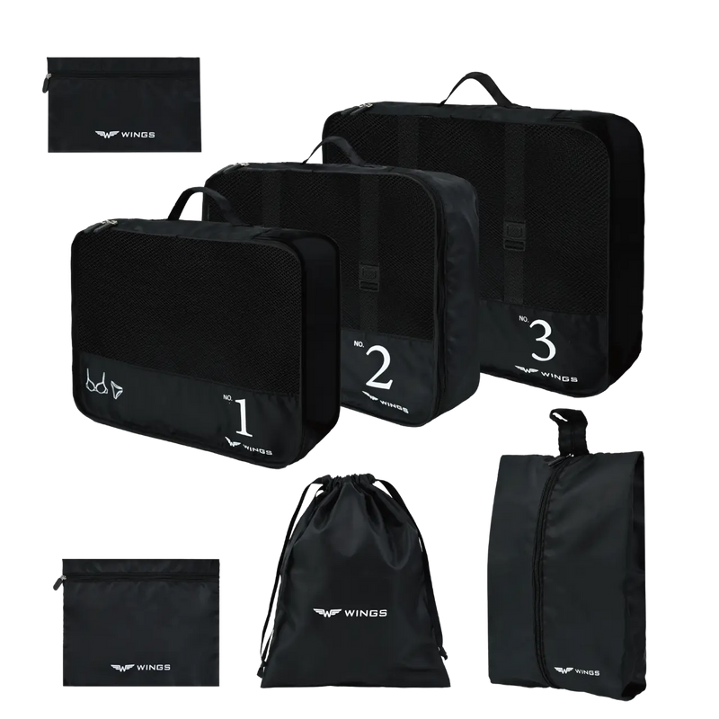 WINGS Zestaw 7 organizerów podróżnych BLACK
