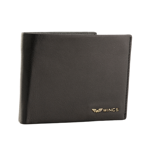 WINGS Męski portfel ze skóry naturalnej z odchylaną klapką Black