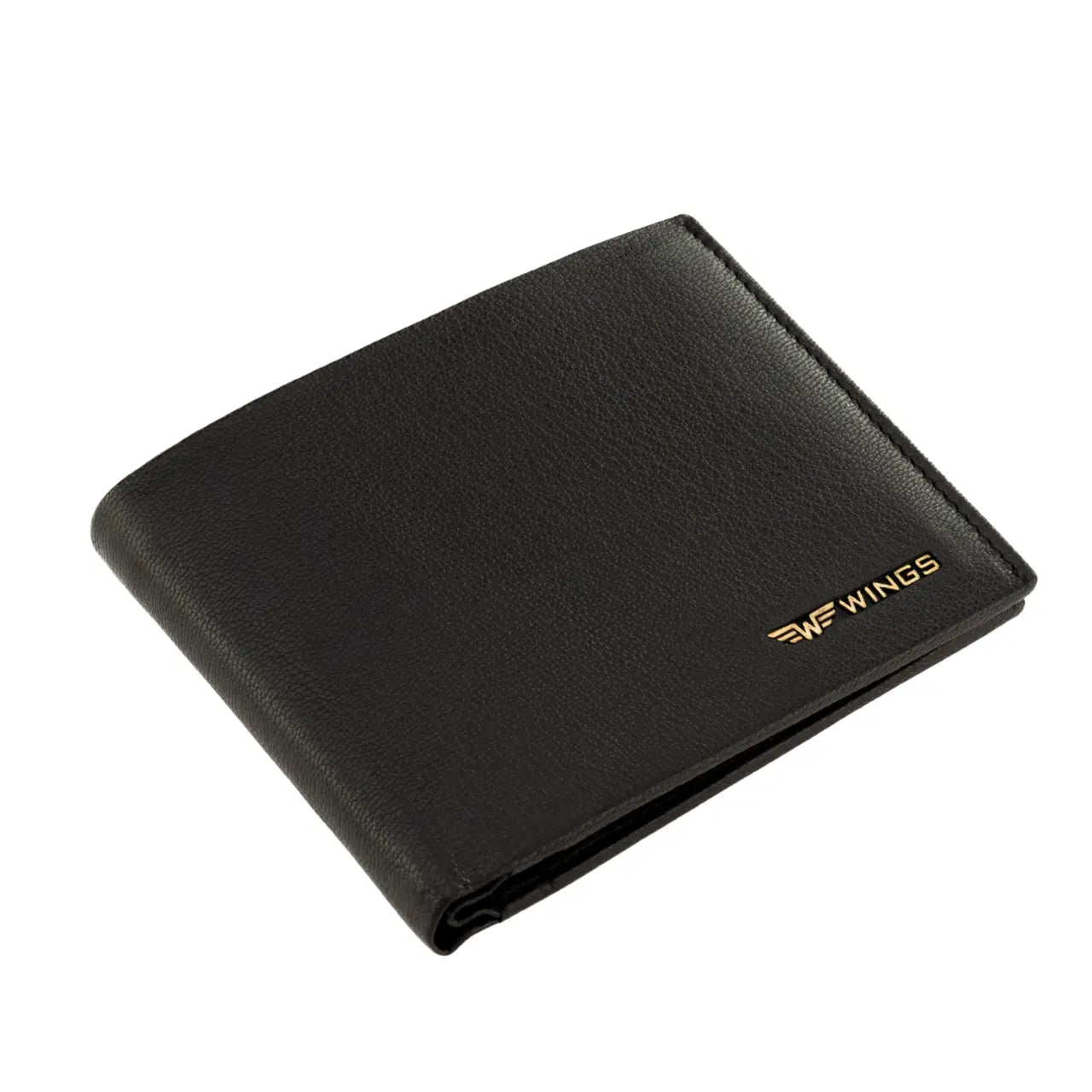WINGS Męski portfel ze skóry naturalnej z odchylaną klapką Black LEATHER COLLECTION
